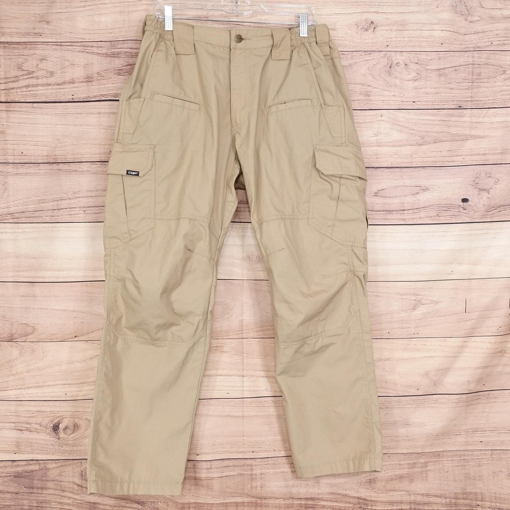 CQR Cargo Tactical Pants Mens 36x30 Beige Regular Fit Ripstop Poly Cotton